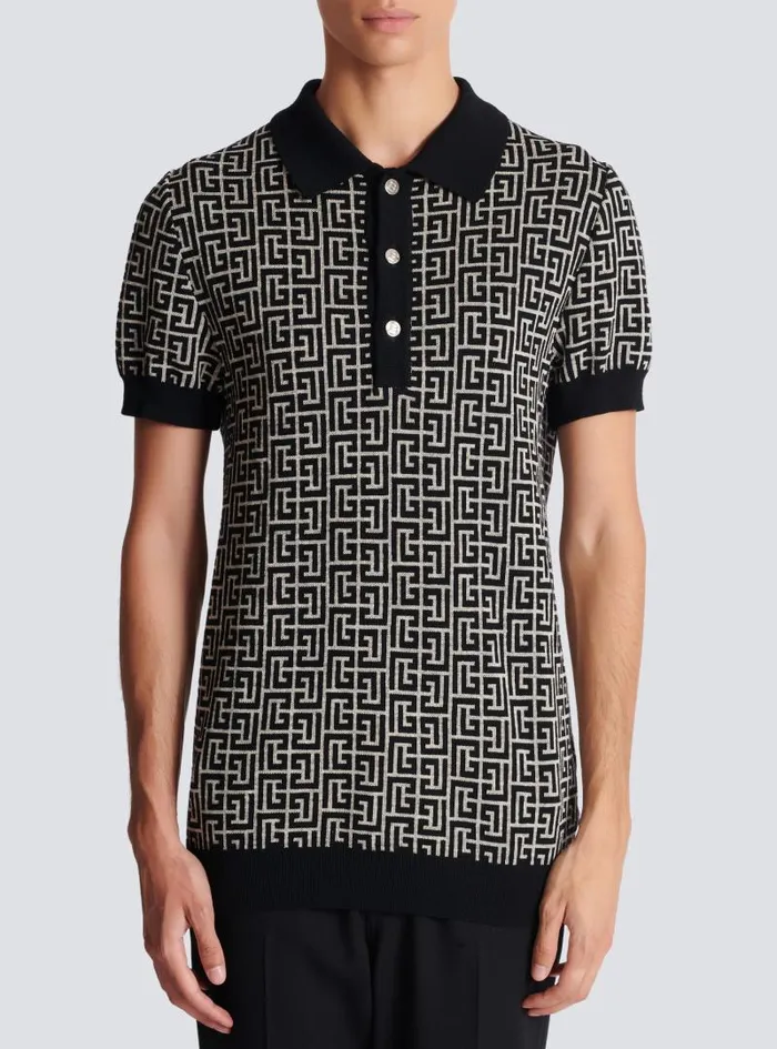 Balmain Shirts And Polos Men Monogrammed Polo Shirt Black