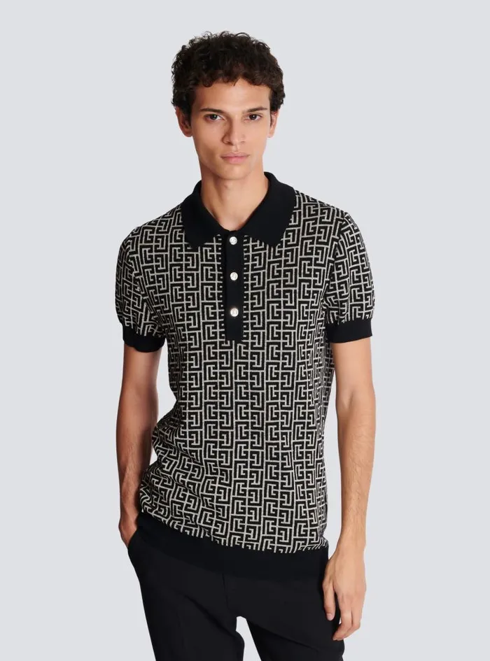 Balmain Shirts And Polos Men Monogrammed Polo Shirt Black