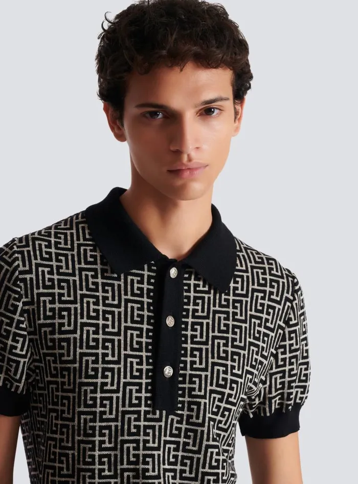 Balmain Shirts And Polos Men Monogrammed Polo Shirt Black