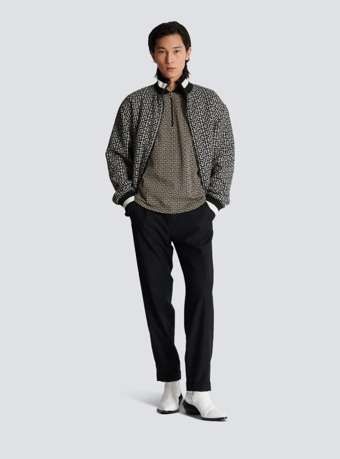 Balmain Shirts And Polos Men PB Labyrinth Jacquard Polo Shirt Black
