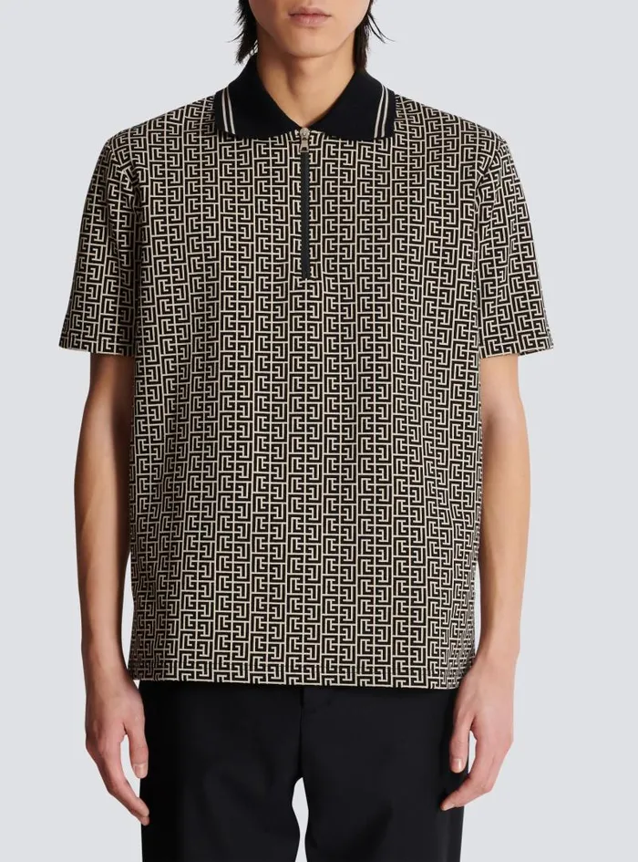 Balmain Shirts And Polos Men PB Labyrinth Jacquard Polo Shirt Black