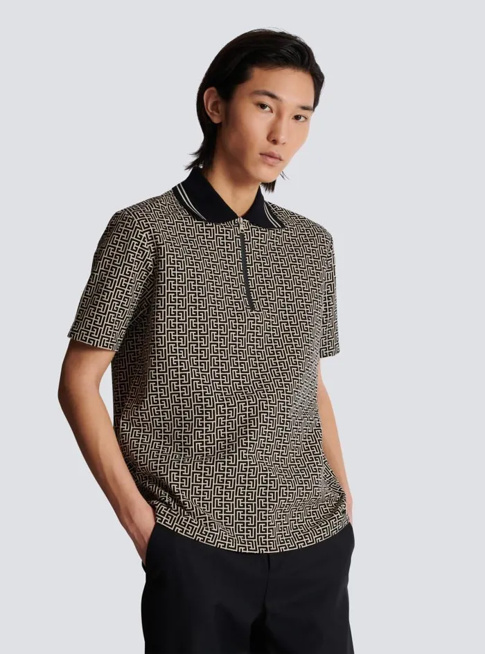 Balmain Shirts And Polos Men PB Labyrinth Jacquard Polo Shirt Black
