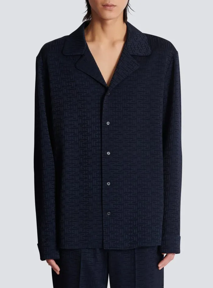 Balmain Shirts And Polos Men PB Labyrinth Jacquard Pyjama Shirt Navy