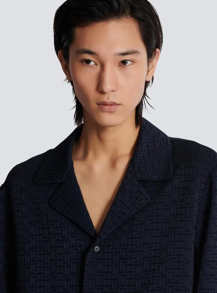 Balmain Shirts And Polos Men PB Labyrinth Jacquard Pyjama Shirt Navy
