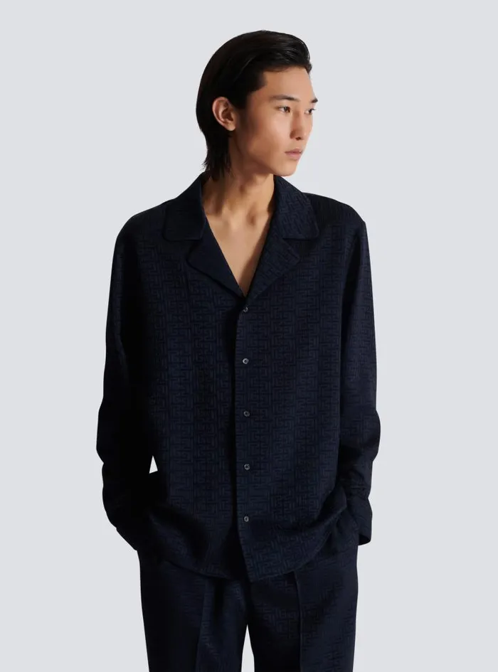 Balmain Shirts And Polos Men PB Labyrinth Jacquard Pyjama Shirt Navy