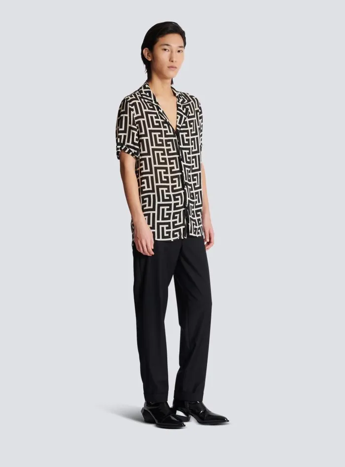 Balmain Shirts And Polos Men Shortsleeved Monogrammed Shirt Black