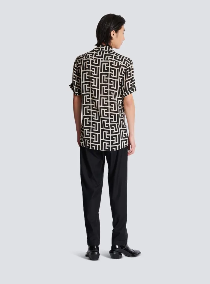 Balmain Shirts And Polos Men Shortsleeved Monogrammed Shirt Black
