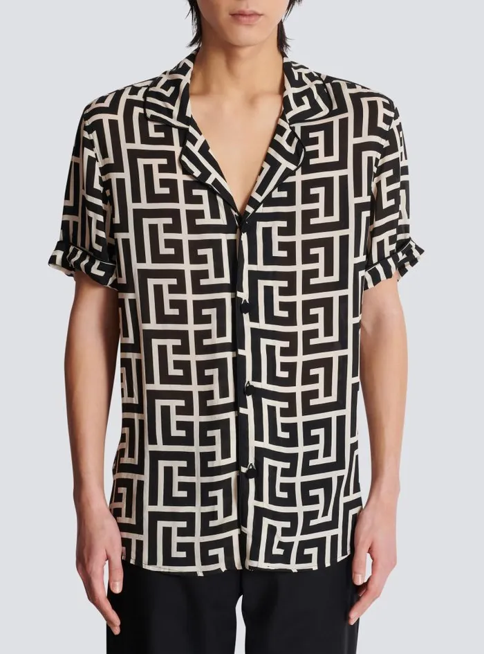 Balmain Shirts And Polos Men Shortsleeved Monogrammed Shirt Black