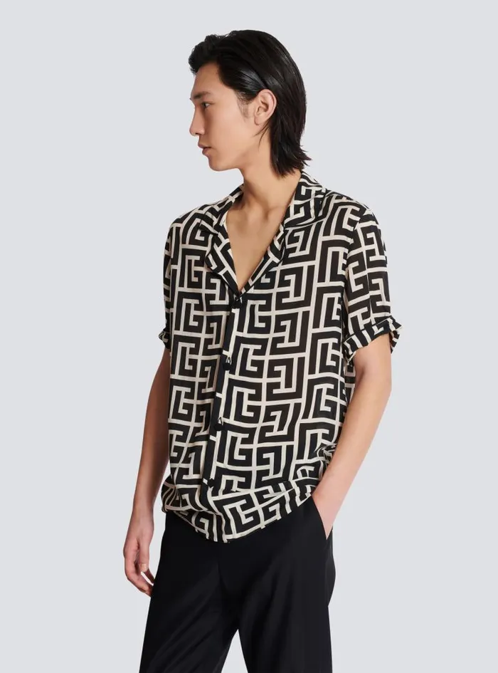 Balmain Shirts And Polos Men Shortsleeved Monogrammed Shirt Black