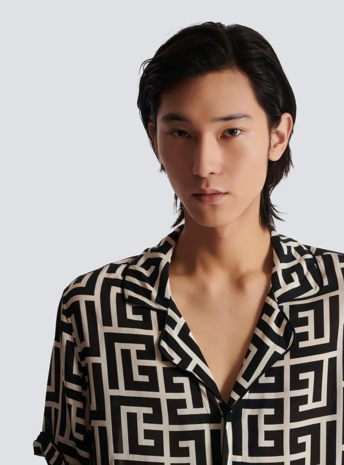 Balmain Shirts And Polos Men Shortsleeved Monogrammed Shirt Black