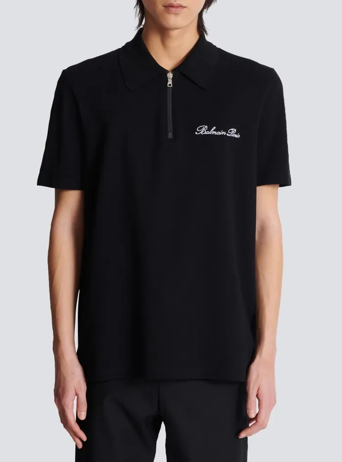 Balmain Shirts And Polos Men Shortsleeved Polo Shirt With Embroidery Black