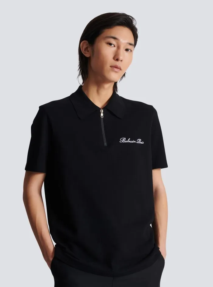 Balmain Shirts And Polos Men Shortsleeved Polo Shirt With Embroidery Black