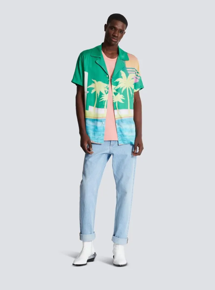 Balmain Shirts And Polos Men Shortsleeved Twill Shirt With Palm Tree Print Multicolor Balmain Shirts And Polos Men Shortsleeved Twill Shirt With Palm Tree Print Multicolor