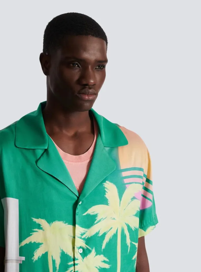 Balmain Shirts And Polos Men Shortsleeved Twill Shirt With Palm Tree Print Multicolor