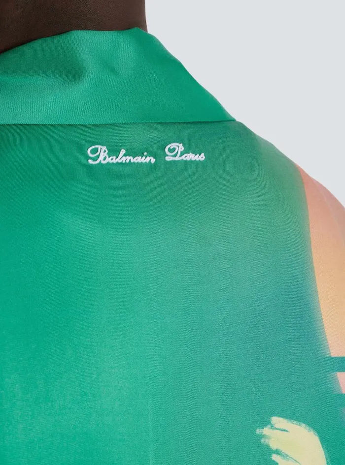 Balmain Shirts And Polos Men Shortsleeved Twill Shirt With Palm Tree Print Multicolor
