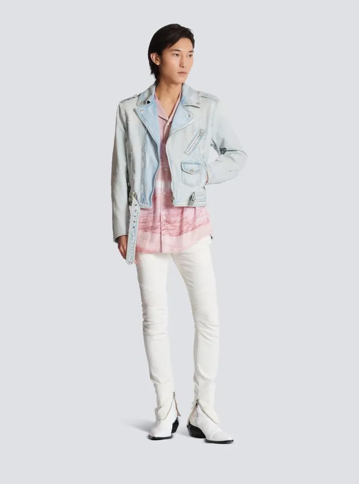 Balmain Shirts And Polos Men Shortsleeved Twill Shirt With Postcard Print Pink Balmain Shirts And Polos Men Shortsleeved Twill Shirt With Postcard Print Pink