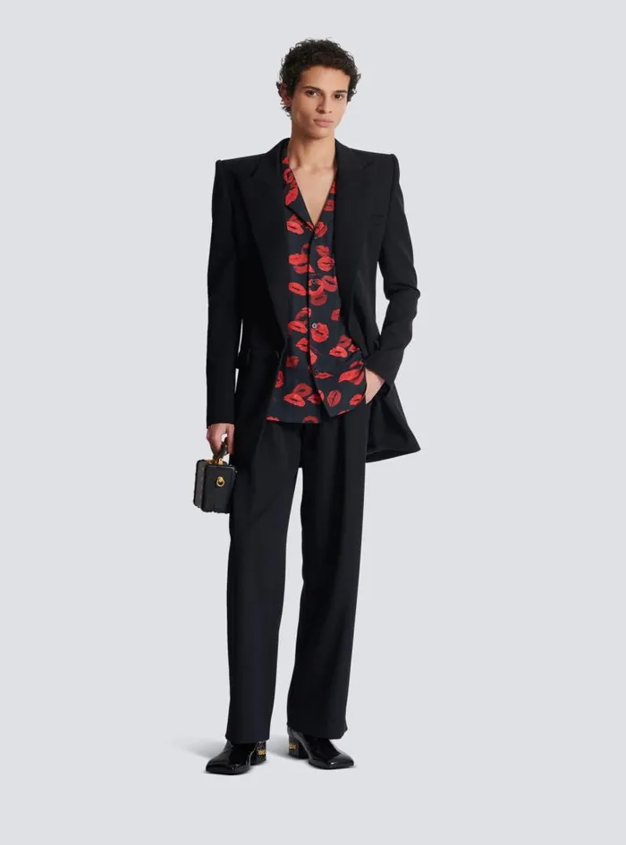 Balmain Shirts And Polos Men Twill Pyjama Shirt With Kiss Print Black