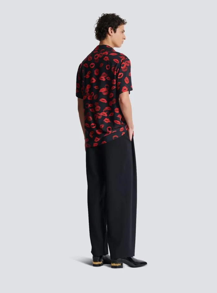 Balmain Shirts And Polos Men Twill Pyjama Shirt With Kiss Print Black