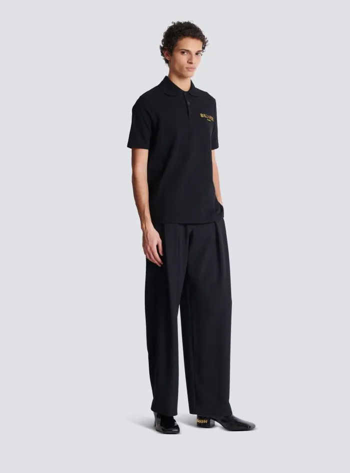 Balmain Shirts And Polos Men Vintage Embroidered Cotton Polo Shirt Black