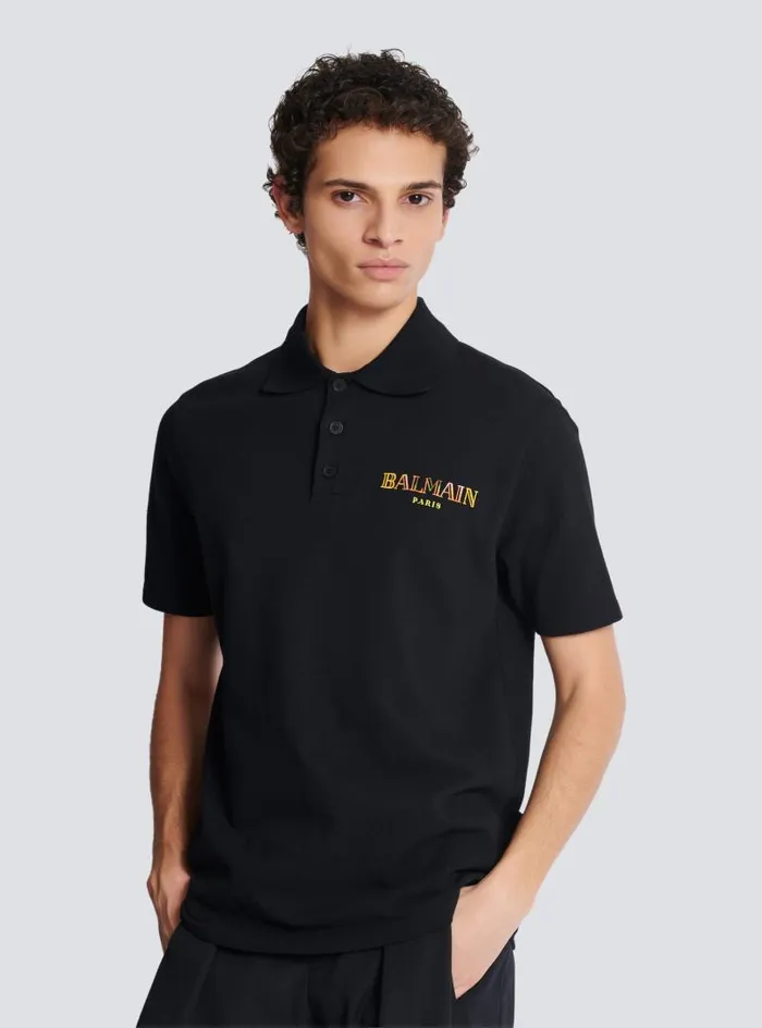 Balmain Shirts And Polos Men Vintage Embroidered Cotton Polo Shirt Black