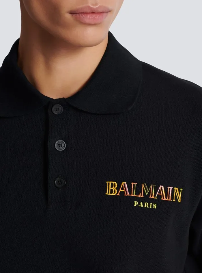 Balmain Shirts And Polos Men Vintage Embroidered Cotton Polo Shirt Black