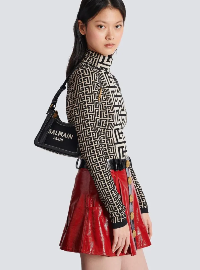 Balmain Shoulder Bags Women BArmy Monogrammed Canvas And Smooth Leather Handbag Black Balmain Shoulder Bags Women BArmy Monogrammed Canvas And Smooth Leather Handbag Black
