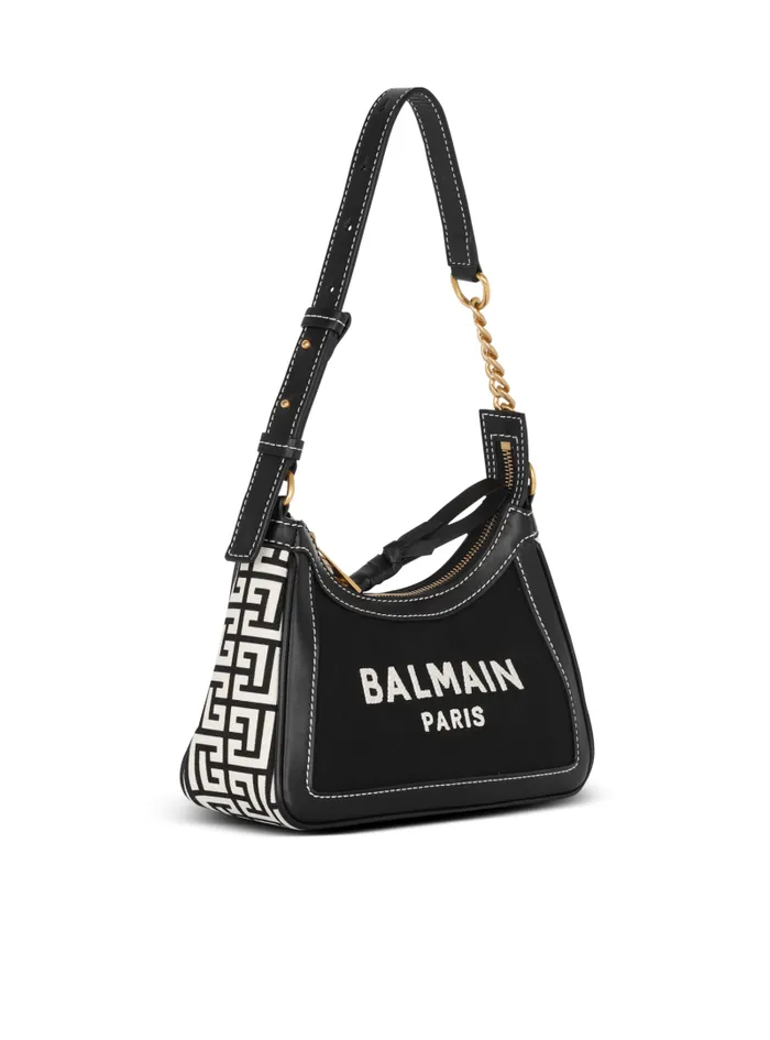 Balmain Shoulder Bags Women BArmy Monogrammed Canvas And Smooth Leather Handbag Black