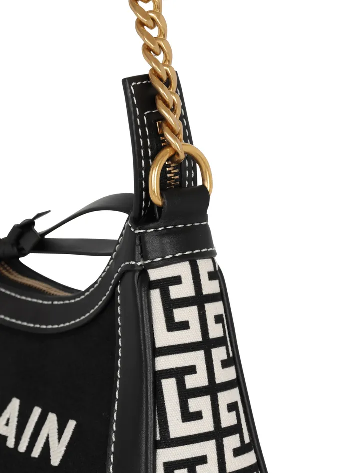 Balmain Shoulder Bags Women BArmy Monogrammed Canvas And Smooth Leather Handbag Black