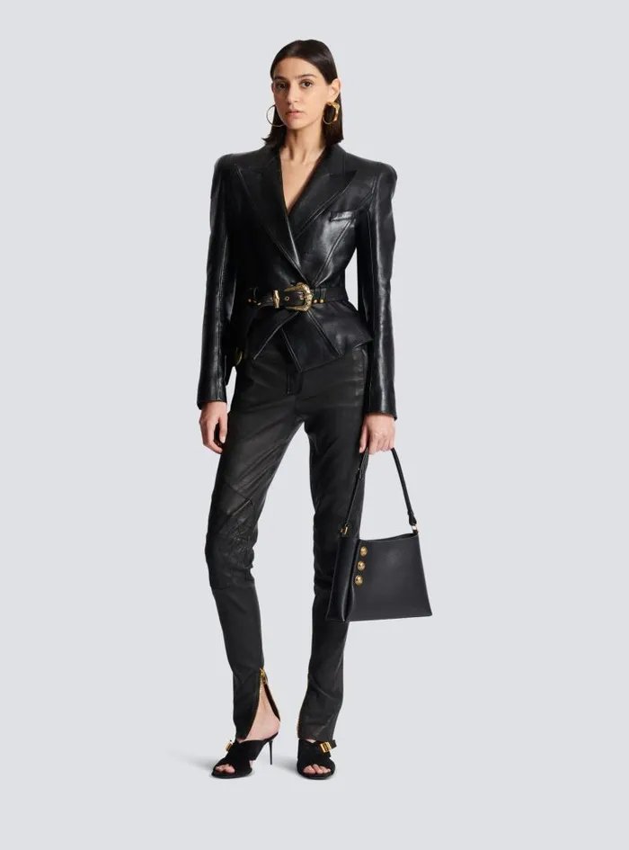 Balmain Shoulder Bags Women Emblme Handbag In Grained Leather Black