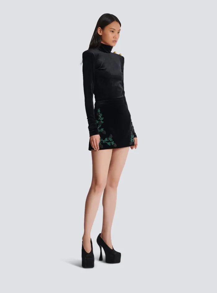 Balmain Skirts Women Aline Skirt In Blackberryembroidered Velvet Black