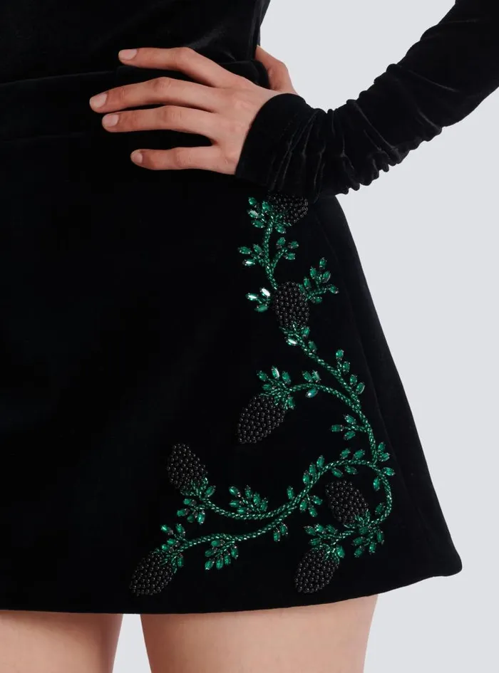 Balmain Skirts Women Aline Skirt In Blackberryembroidered Velvet Black