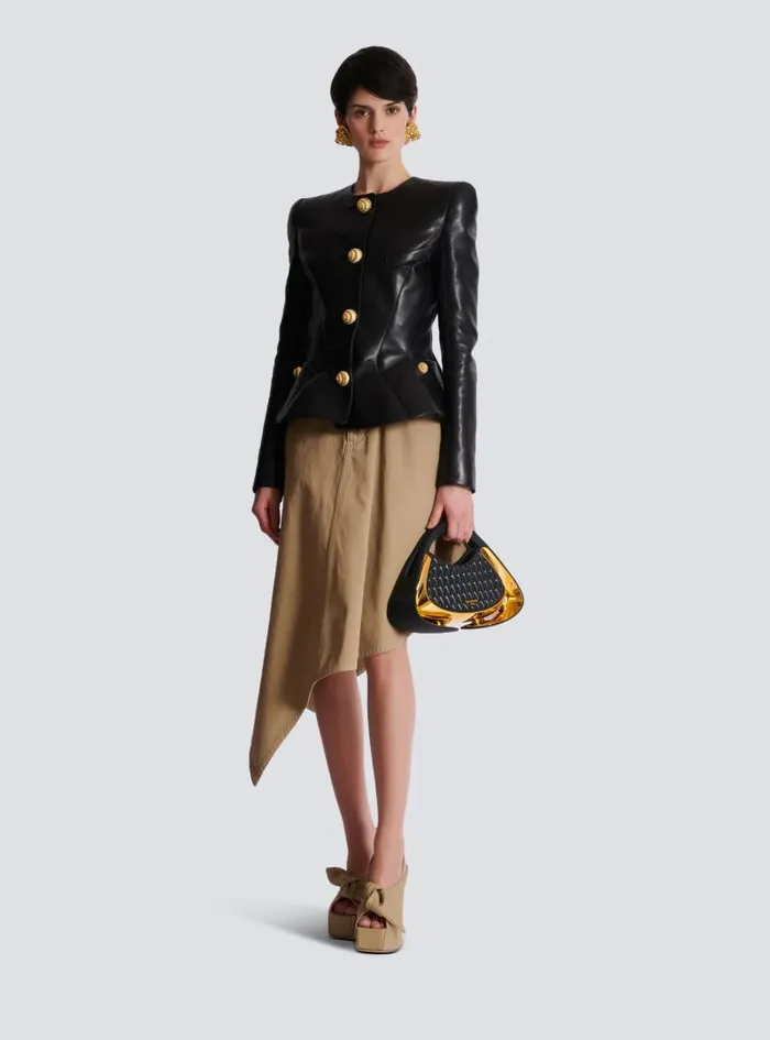 Balmain Skirts Women Asymmetrical Pleated Skirt In Cotton Canvas Beige
