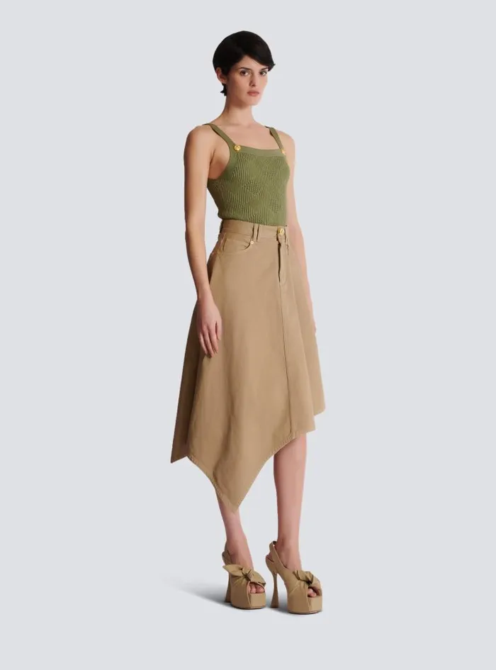 Balmain Skirts Women Asymmetrical Pleated Skirt In Cotton Canvas Beige