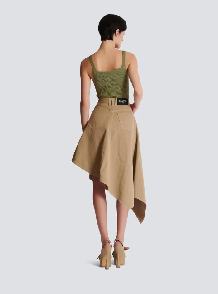 Balmain Skirts Women Asymmetrical Pleated Skirt In Cotton Canvas Beige