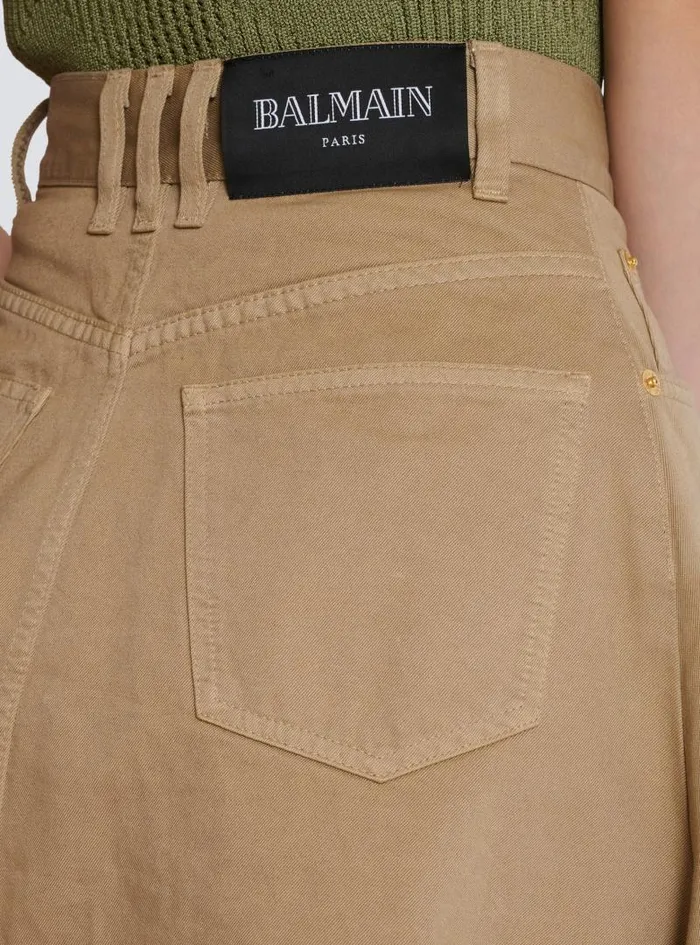 Balmain Skirts Women Asymmetrical Pleated Skirt In Cotton Canvas Beige