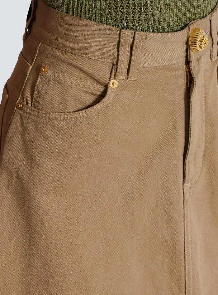 Balmain Skirts Women Asymmetrical Pleated Skirt In Cotton Canvas Beige