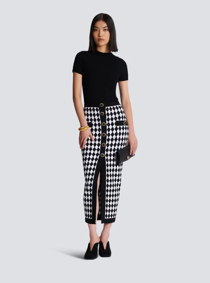 Balmain Skirts Women Diamond Jacquard Midi Skirt Black