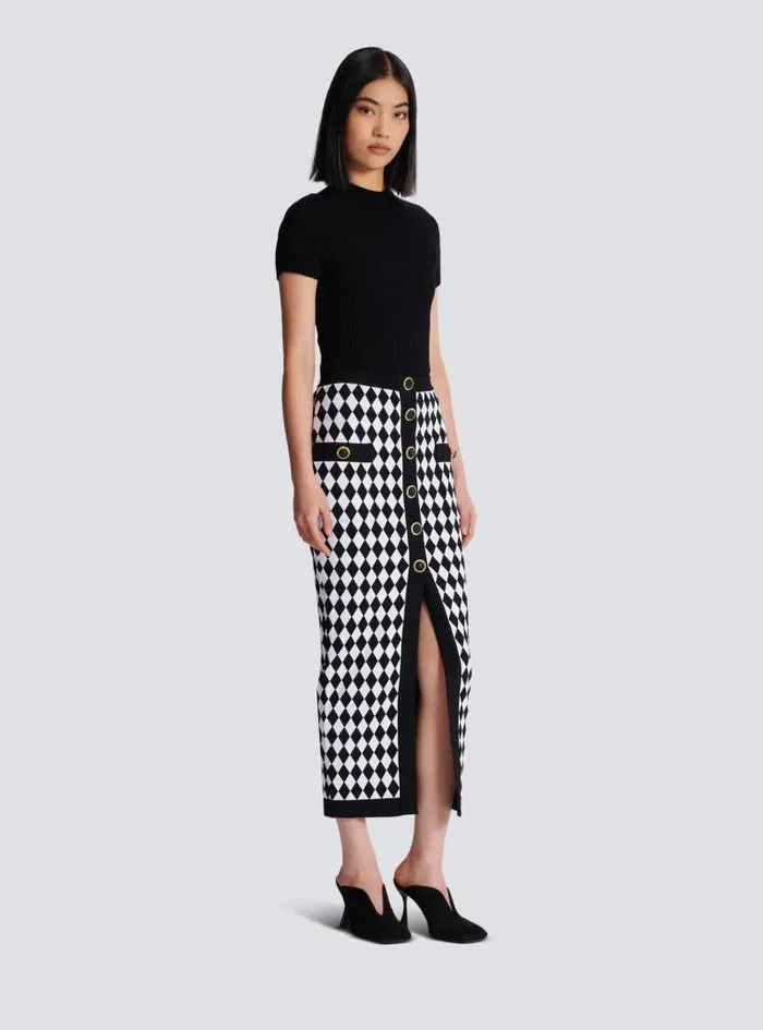 Balmain Skirts Women Diamond Jacquard Midi Skirt Black