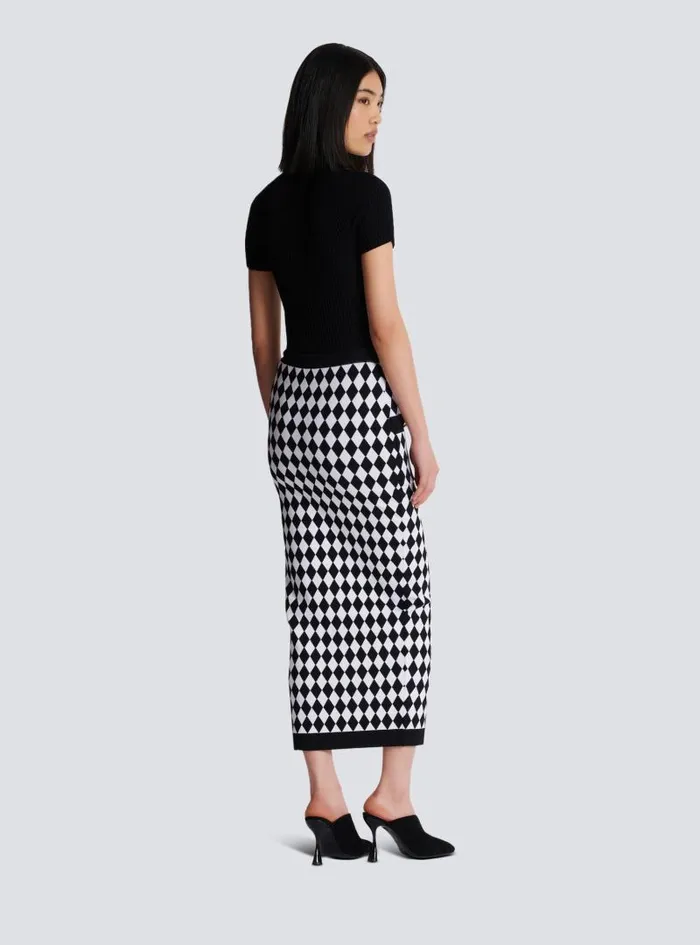 Balmain Skirts Women Diamond Jacquard Midi Skirt Black
