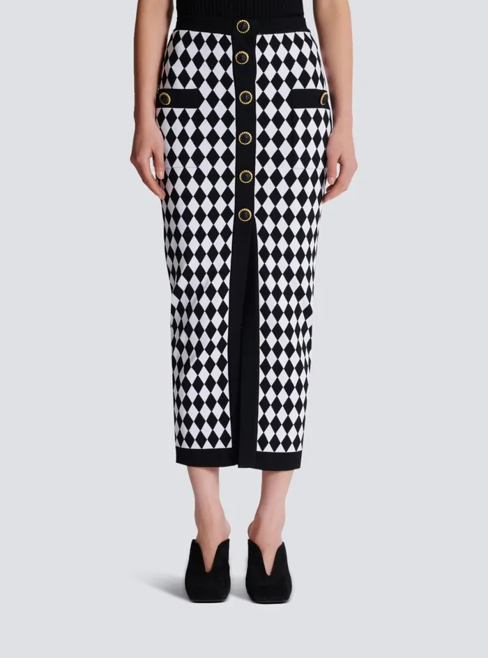 Balmain Skirts Women Diamond Jacquard Midi Skirt Black
