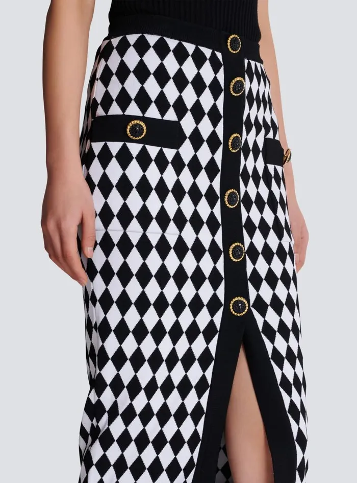 Balmain Skirts Women Diamond Jacquard Midi Skirt Black