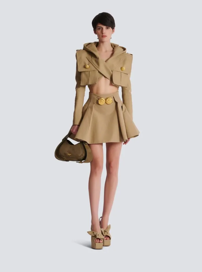 Balmain Skirts Women Flared Pleated Grain De Poudre Skirt Beige