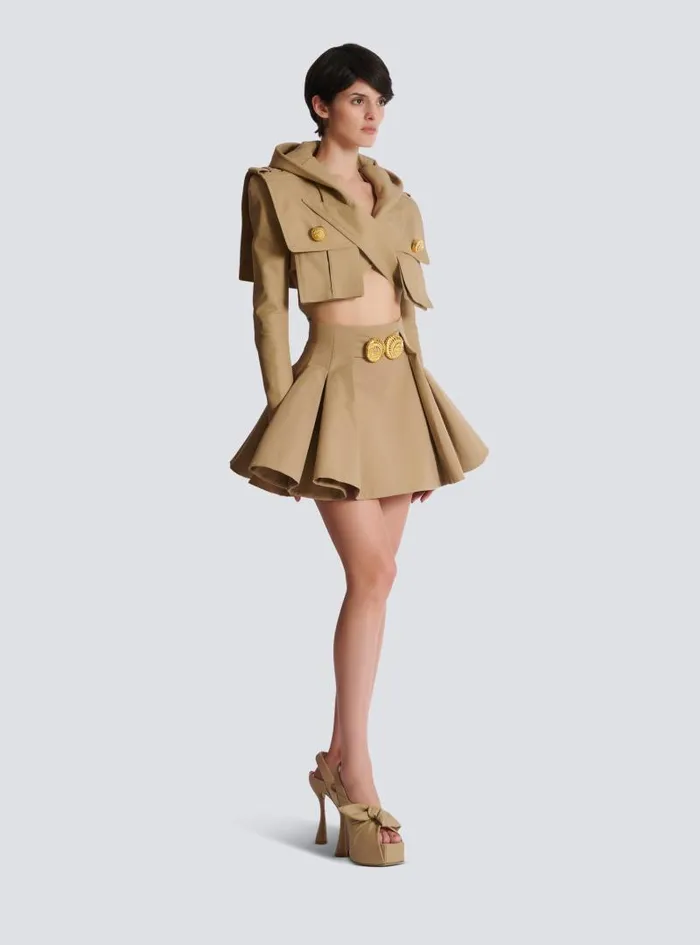 Balmain Skirts Women Flared Pleated Grain De Poudre Skirt Beige