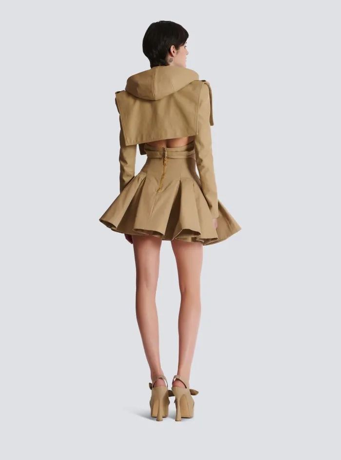 Balmain Skirts Women Flared Pleated Grain De Poudre Skirt Beige