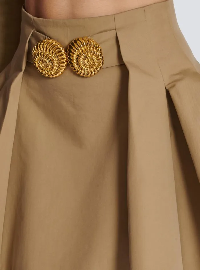 Balmain Skirts Women Flared Pleated Grain De Poudre Skirt Beige
