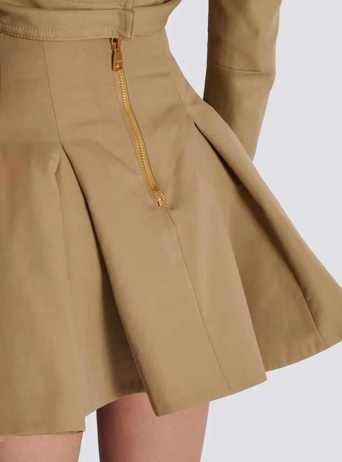 Balmain Skirts Women Flared Pleated Grain De Poudre Skirt Beige