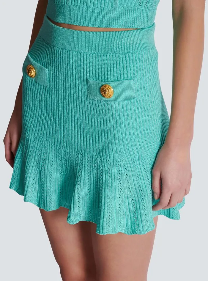 Balmain Skirts Women Knitted Skater Skirt Blue