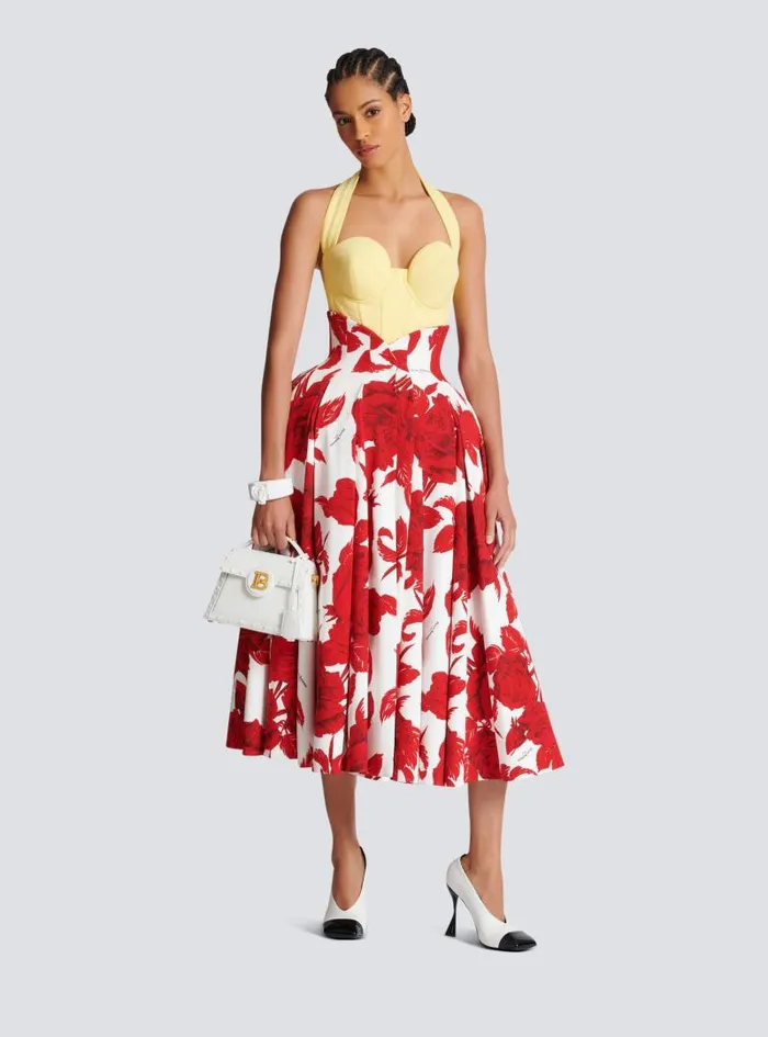 Balmain Skirts Women Long Pleated Crepe Tulip Skirt Red