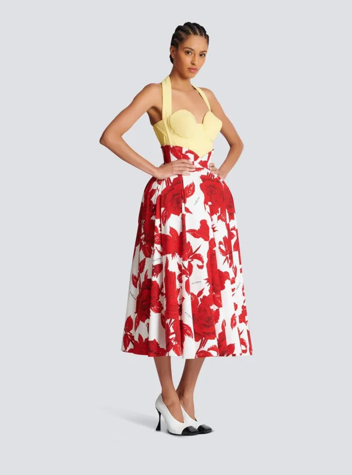 Balmain Skirts Women Long Pleated Crepe Tulip Skirt Red