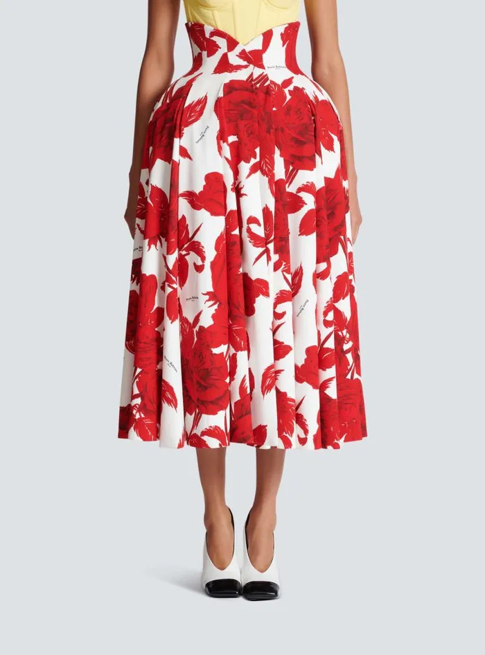 Balmain Skirts Women Long Pleated Crepe Tulip Skirt Red
